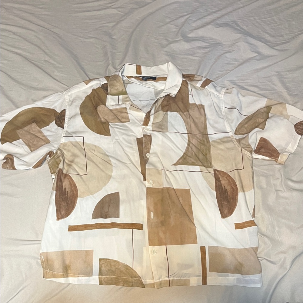 NovaMen's Abstract Patterned Shirt - White and Brown